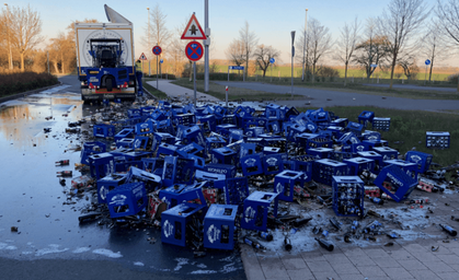 Lkw-Fahrer verliert Bierkisten