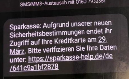 Sparkasse warnt vor Betrugsversuch per SMS