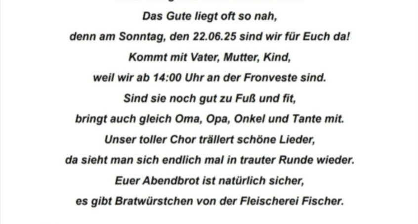 Unsere Fronveste mal anders erleben... (Im Rahmen der Festwoche 1250 Jahre Bad Tennstedt) 